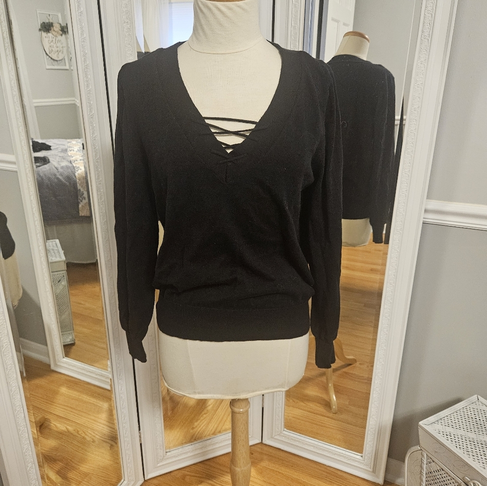 JustFab Lace Front Black Sweater Size M